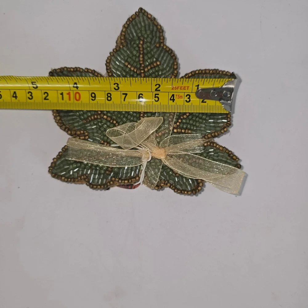Sage‎ & Oak Beaded Leaf Coasters Set of 4 Green Gold Autumn Fall Harvest Decor